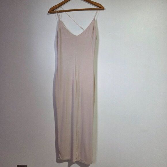 EUC BLANC CREAM V NECK RIBBED BODYCON MAXI DRESS SIZE LARGE - Picture 1 of 16